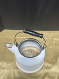 Vintage White Enamel Tea Kettle w/Wooden Handle *See Description