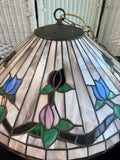 Tiffany Style Large Vintage Stained Glass Floral Hanging Lamp