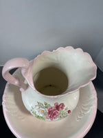 2-Piece Pink & Cream Embossed Floral Basin & Pitcher Set