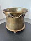 Floral Swag Vintage Hammered Brass Cachepot