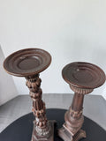 Pair of Elements Ornate Heavyweight Brown Resin Pillar Candle Holders