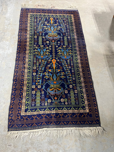 A- Hand Knotted Rug, Multi-color, 7 ft x 3 1/2 ft