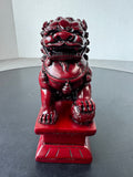 Dark Red Vintage Carved Chinese Imperial Guardian Lion Foo Dog Statue
