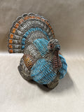 Blue And Orange Wicker Style Resin Turkey
