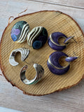 Trio of Purple Enamel Silver Tone Earrings (C)