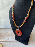 Shades of Brown & Amber Beaded Necklace with Disc Pendant
