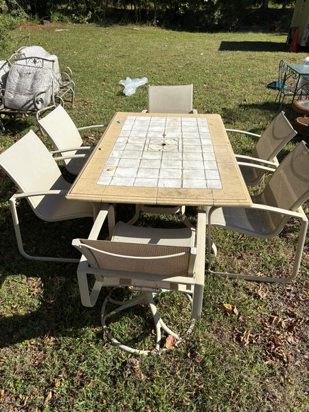 Faux Tile Top Patio Table w/Six Chairs