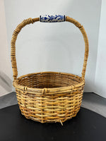 Hand Made Philippines Hand Basket with Ceramic Delft Handle