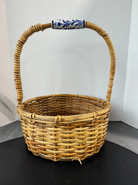 Hand Made Philippines Hand Basket with Ceramic Delft Handle