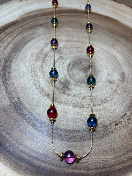 Gold Tone Necklace with Multi-Color Beads