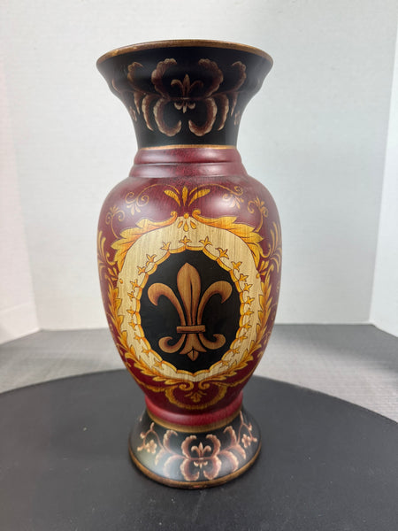Tole Style Fleur De Lis Ceramic Vase