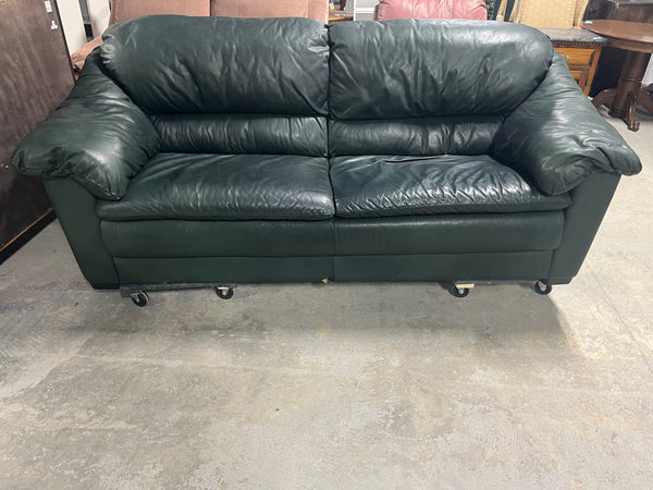 Dark Green Leather Sofa***HEAVY ITEM***
