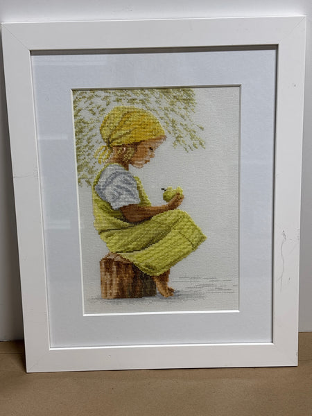 Cross Stitch of Little Girl in Yellow