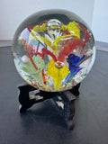 (G) Bubble Floral Garden Art Glass Paperweight on Stand AS IS (READ DESCRIPTION CAREFULLY)