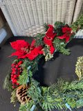 2-Piece Prelit Poinsettia Christmas Tree Topiary & Garland Decorative Set in Box AS IS (READ DESCRIPTION CAREFULLY) (2 AVAILABLE—PRICED INDIVIDUALLY AT $25 EACH)
