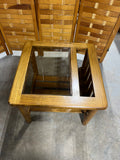 Oak Tone and Glass End Table with Magazine Rack