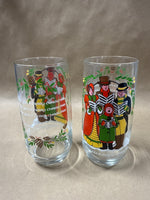 1984 Pair Of Christmas Carolers Drinking Glasses