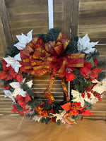 (A) Red And White Poinsettia Christmas Wreath