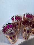 8-Piece Culver Cranberry Scroll 22K Gold Trim Glasses