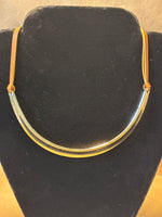 Gold Tone Bar on Leather Cord Necklace by Loft