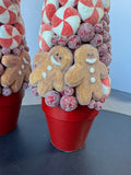 Pair of Gingerbread & Frosted Berry Resin Topiaries