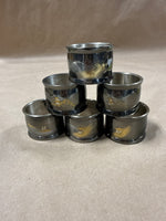 Set of 6 Black Enamel Japanese Napkin Rings with Gold Etchings And Silver With Box // 2 Sets Available // *** Priced Individually ***