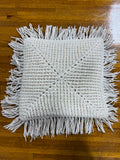 Bohemian Cream Knitted Throw Pillow with Fringe