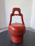 Red Lacquered Vintage Chinese Wooden Water Bucket