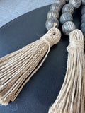 Pair of Black Decorative Wooden Bead Strings with Jute Tassels