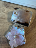 Unmarked Pink Mother of Pearl Sterling Silver Floral Slide Pendant