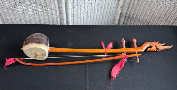 Chinese Vintage Hand Carved Wooden 2-String Erhu