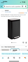Kohler Black & Stainless Steel Trash Can with Foot Pedal