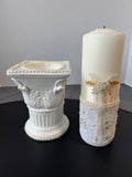 Lace & Bead Embellished Unity Candle with Column Candle Holder