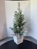 Faux Frosted Fir Tree in Distressed Wooden Planter