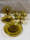 10 Piece Amber Blown Glass Desert Plates And Wine Glasses