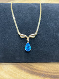 14K Gold Necklace with Blue Topaz/Diamond Removable Pendant