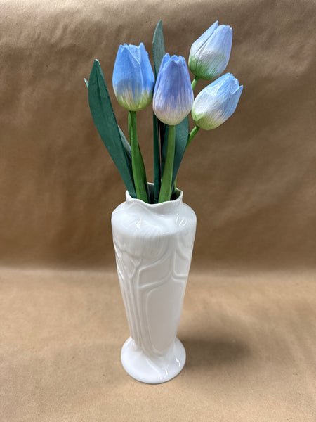 White Vase With Blue Wooden Tulips