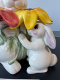 Fitz & Floyd Bunny Blooms Cookie Jar in Box