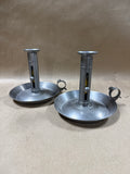 Pewter Chamberstick Push Up Candle Holders - Pair