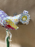 Primitive Folk Art Patchwork Bird on Wooden Stake