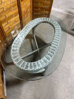 White Wicker & Glass Oval Coffee Table