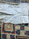 E-Hand Knotted Woollen Carpet, Coral/blue tones, 36"x27". Made in Pakistan.
