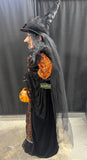 (A) 5.5FT Broomstick Boulevard Pumpkin Halloween Witch