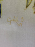 Bouquet Painting on Silk - Signed Gail C. 1989