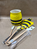 Gnome Beehive Kitchen Crock With Bee Utensils