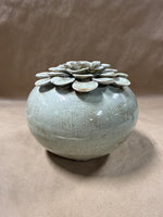 Ceramic Crackle Finish Flower Vase With Textured Floral Top For Home Decor