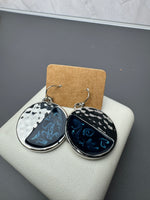 Blue Swirl & Hammered Silver Tone Disc Earrings