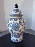 Blue & White Floral Chinoiserie Lidded Ginger Jar