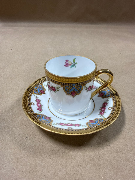 (H) Legle Limoges France Teacup And Saucer — Inner Pink Tulip Flower