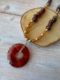 Shades of Brown & Amber Beaded Necklace with Disc Pendant